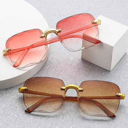 Square Rimless Women Sunglasses Fashion Gradient Lenses Sun Glasses Lady Vintage Classic Designer Shades UV400 Gafas De Sol