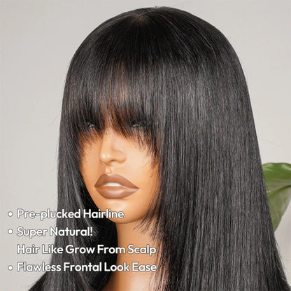 Alipearl Hair Glueless Layered Cut Wig Straight 5*7 Lace Front Wig Natural Black Human Hair Short Wig With Fringe Bangs