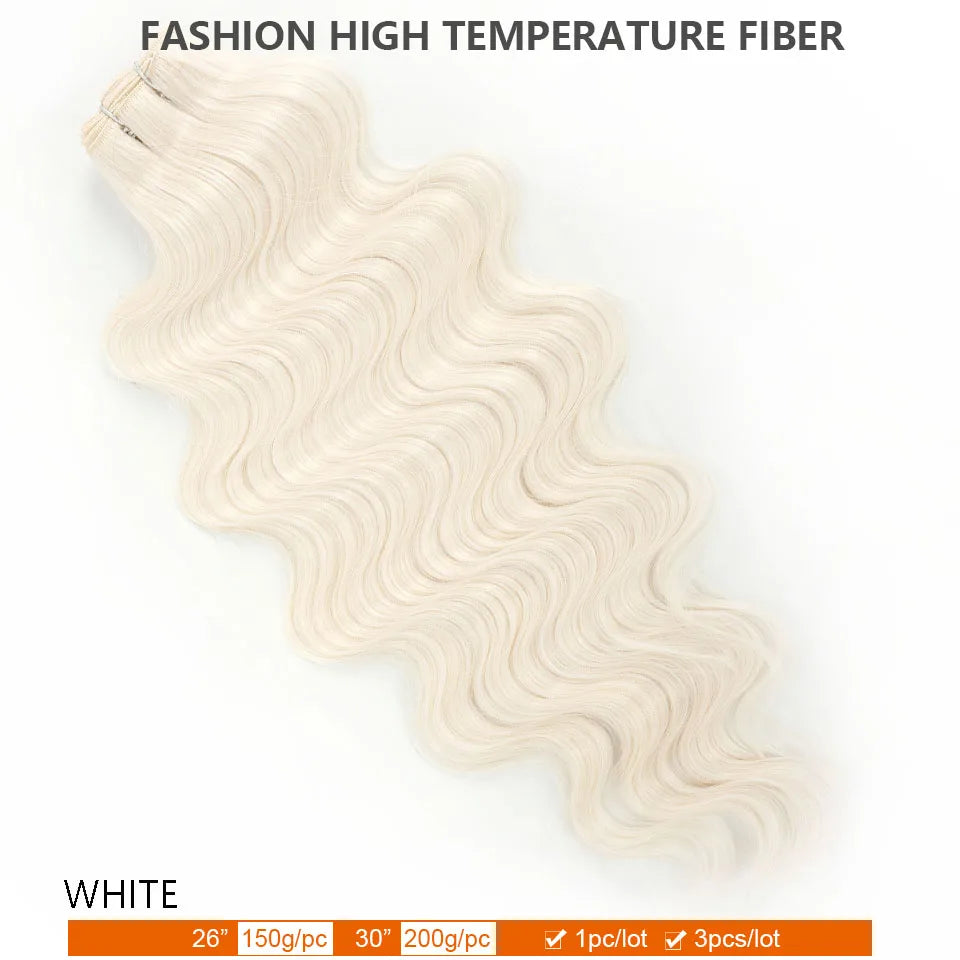 30Inches 200grams Blond Ombre 27/613 Brown Body Wave Synthetic Hair Weave Bundles Soft Bio Human-Like Heat Resistant Ponytail