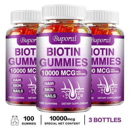 Biotin Gummies 10000mcg - Supports Healthy Hair, Skin and Nails, Boosts Immunity, and Improves Digestion and Absorption