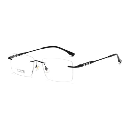 Fashion Square Ultra Light Pure Titanium Optical Prescription Rimless Eyeglasses Frame Luxury For Men Large Size Eyewear S97356