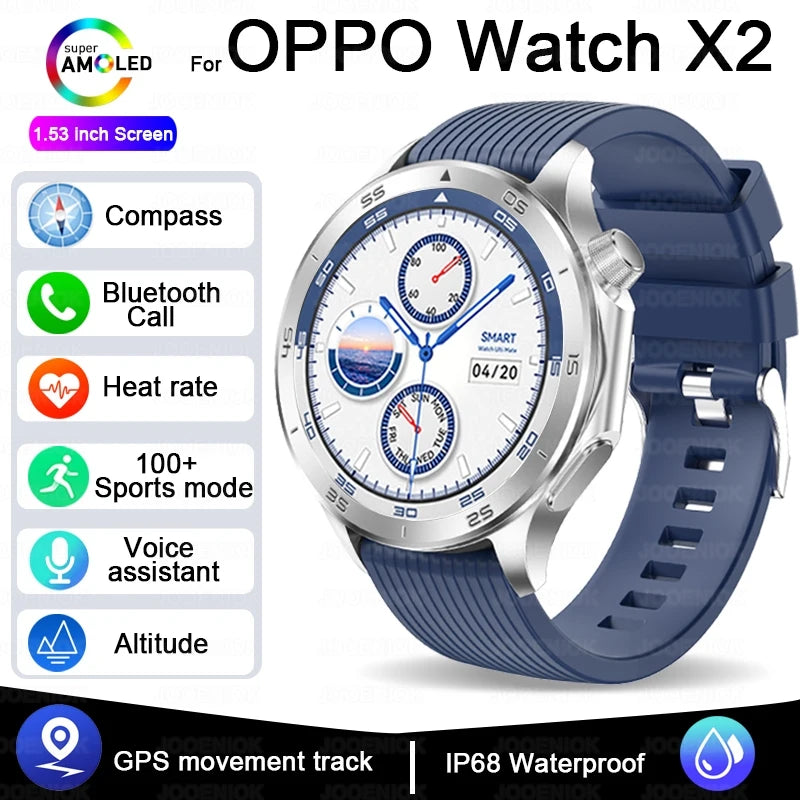 2025 New For OPPO X2 Men's Smartwatch IP67 Waterproof Compass Sports Partner Message Push Bluetooth Call Music Smart Watch