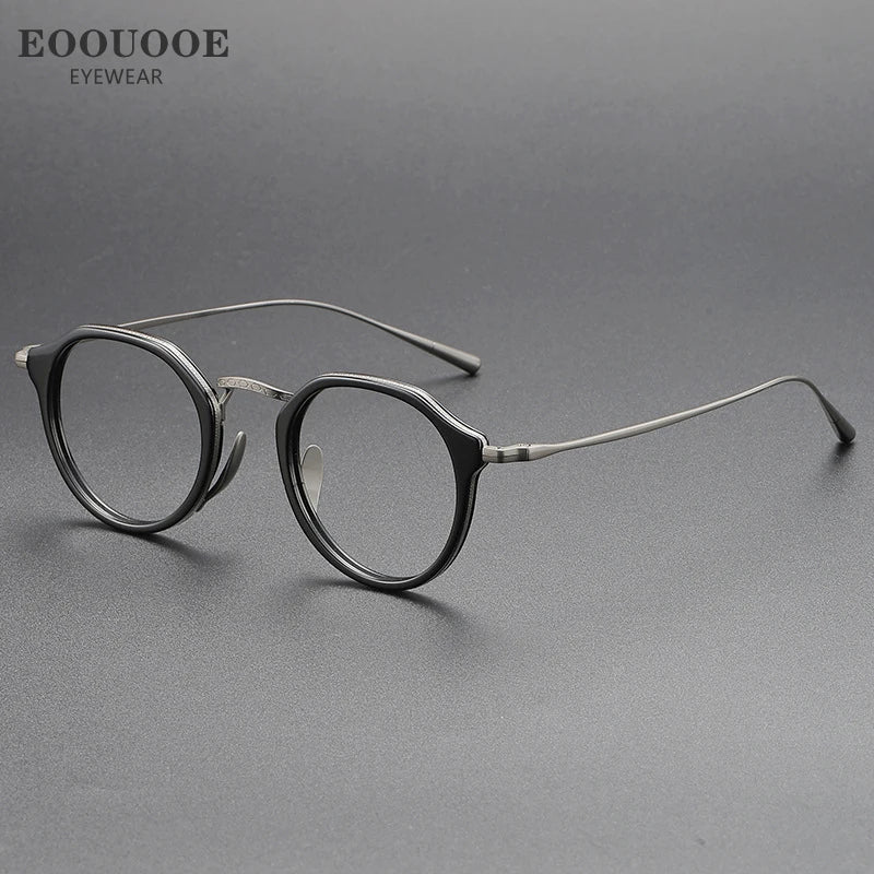 EOOUOOE Fashion Men Women Titanium Eyeglass Tortoise Acetate Retro Glasses Frame Optics Myopia Hyperopia Prescription Lenses