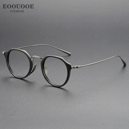 EOOUOOE Fashion Men Women Titanium Eyeglass Tortoise Acetate Retro Glasses Frame Optics Myopia Hyperopia Prescription Lenses