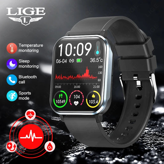 LIGE Smart Watch Men  Monitoring Sports Fitness Waterproof  Watch Man Woman Body Temperature Monitor SmartWatch 2024 New+Box