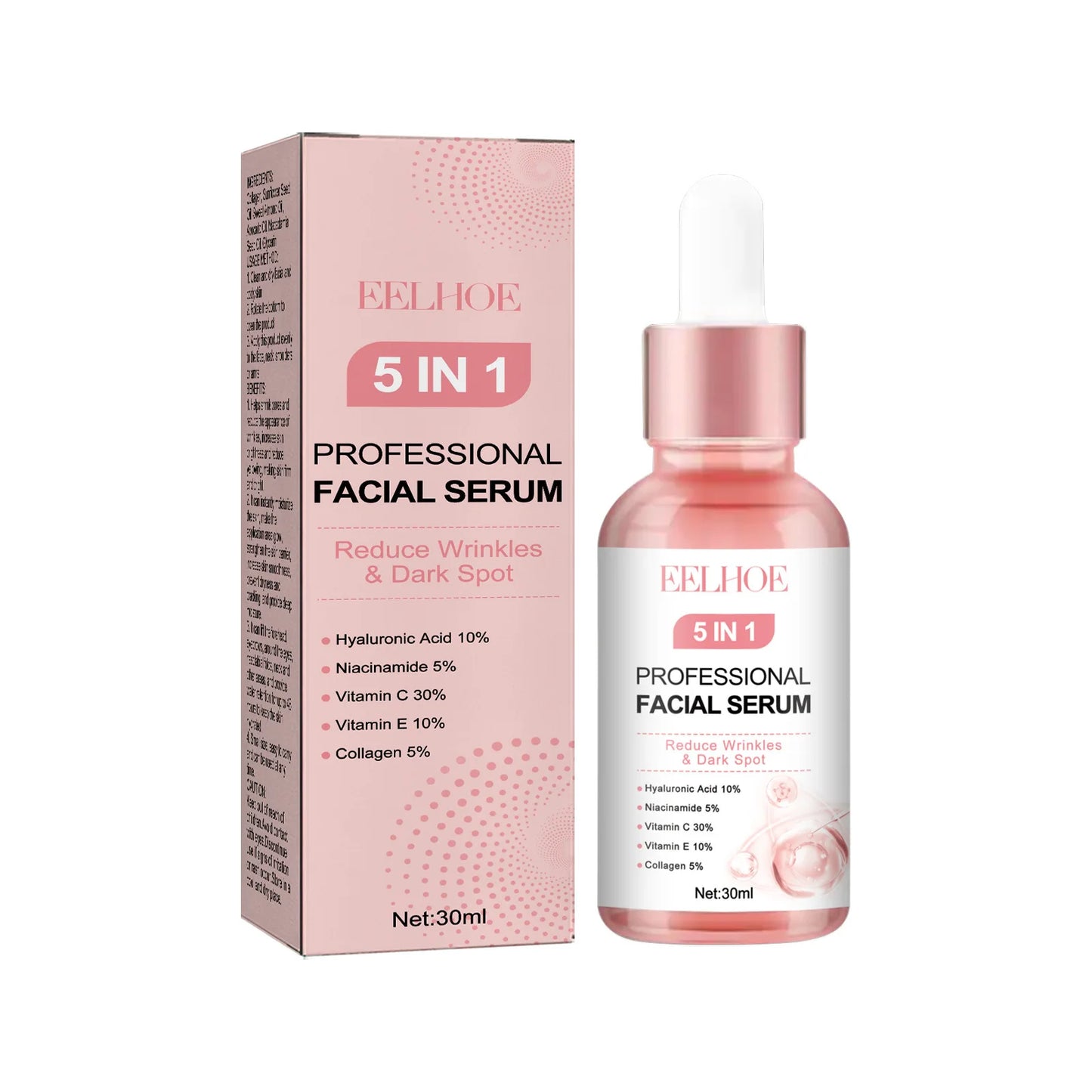 EELHOE 5 in 1 Face Serum Anti-Wrinkle Collagen Boost Fade Dark Spots Remover Whiten Skin Moisturizing Face Pore Shrinking Serum