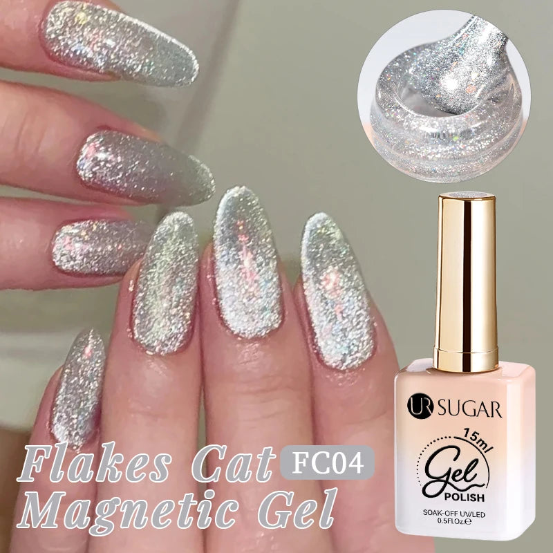 UR SUGAR 15ml Pink Jelly Cat Magnetic Gel Nail Polish Glitter ICE Soak Off Ceramic UV Gel Semi-permanent Nail Supplies Manicure