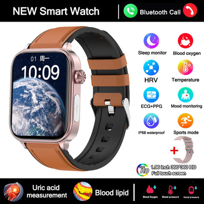 2025 New Smart Watch Diagnosis Blood Lipids Uric Acid Blood Pressure Smartwatch Men ECG+PPG Voice Bluetooth Call Health watch