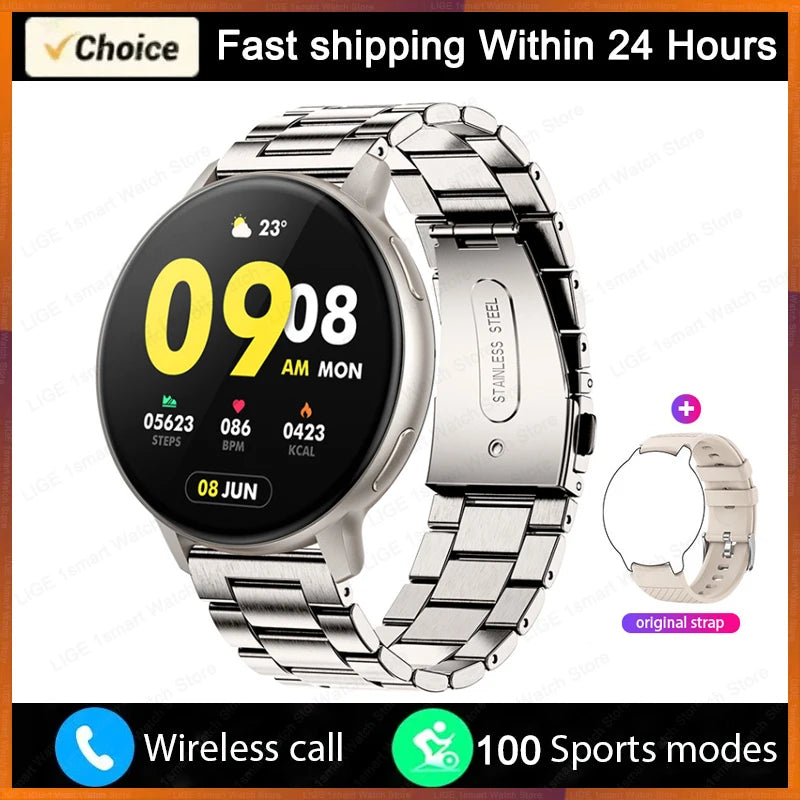 LIGE Bluetooth Call Smart Watch Women Custom Dial Steel Watches Men Sports Fitness Tracker Heart Rate Smartwatch For Android IOS