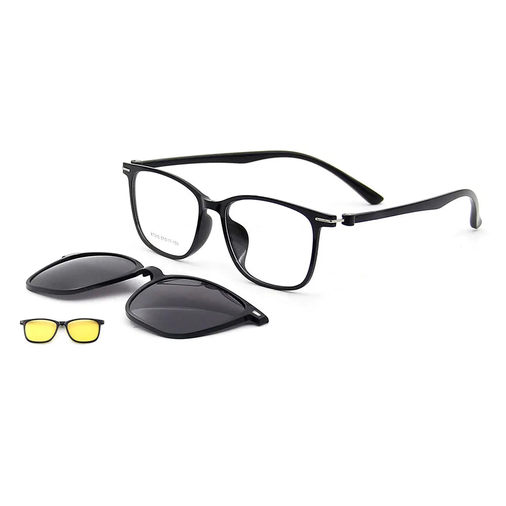 3-in-1 Square Ultralight TR90 Women Polarized Clip-On Sunglasses & Night Vision Lightweight Glasses Frames for Day to Night