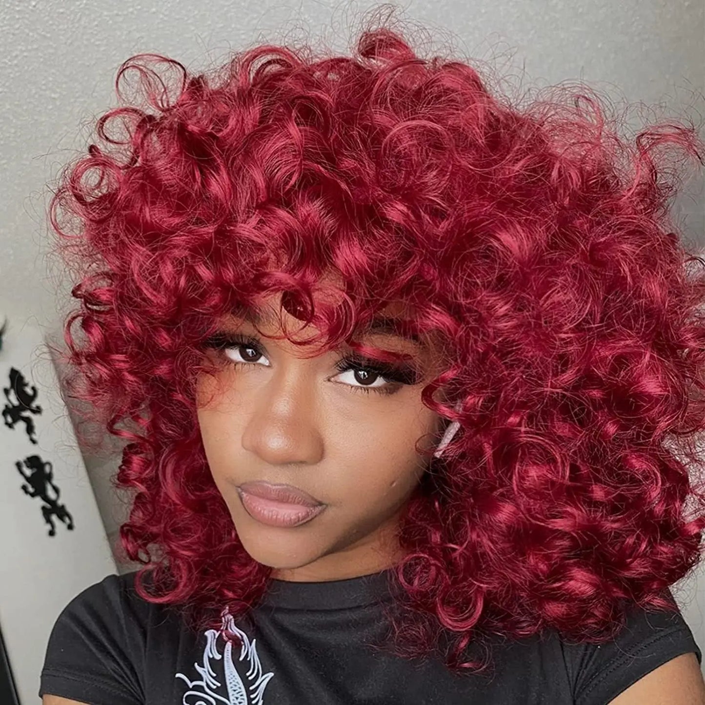 Synthetic Short Loose Curly Wigs Afro Wig Half Short Wigs for Black Women Weave Curly Wigs with Bangs Curly Hair Wig