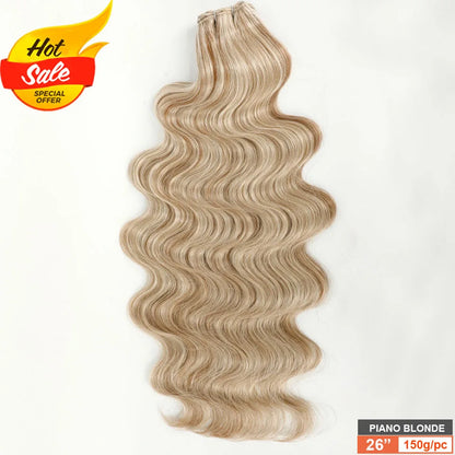 Magicae Dark Brown Brazilian Body Wave Bundles Colored Natural Synthetic Hair Extension High Temperature Brown 26" 30" Thick
