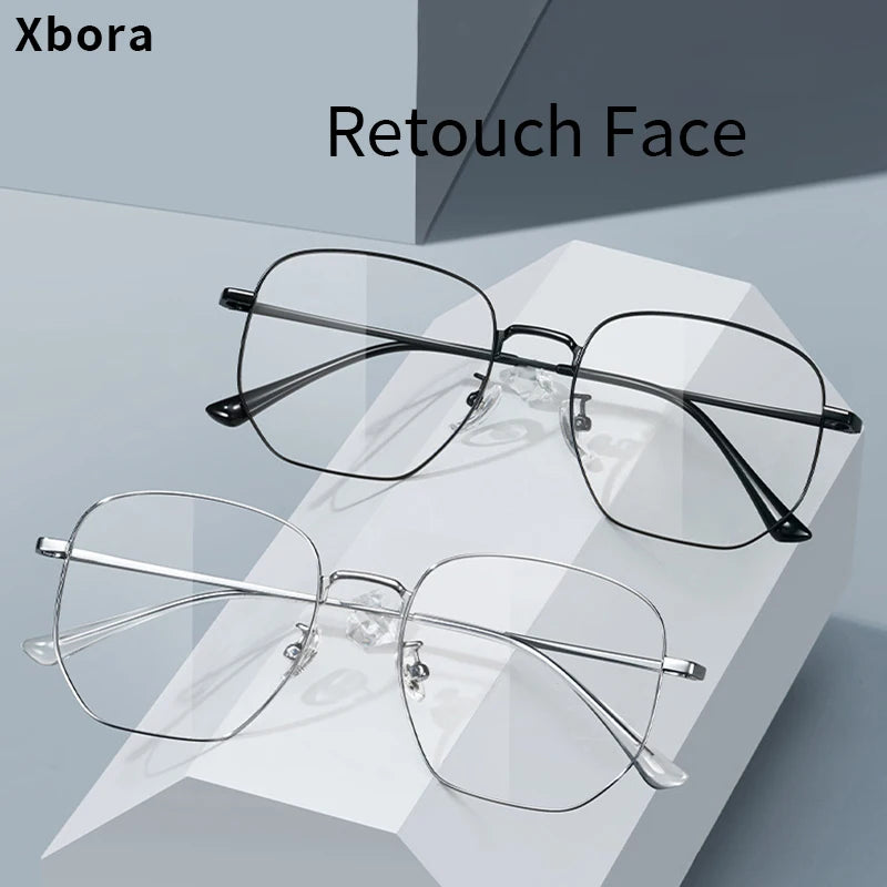 Xbora Trendy Luxury Retro Women's Prescription Eyewear Frame Pure Titanium Casual Polygonal Men's Optical Glasses 122204