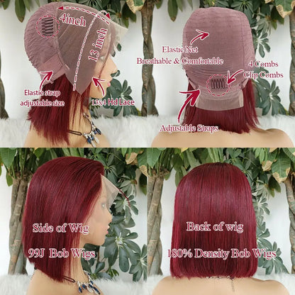 Straight Short Bob Wig Lace Front Human Hair Wigs Blonde Brown 99j Burgundy Black 13x4 HD Transparent Lace Frontal Wig for Women