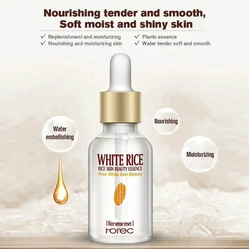 White Rice Face Serum Shrink Pores Moisturizing Elastic Skin Cream Smooth Wrinkles Younger for Glowing Skin Firm Care Essence