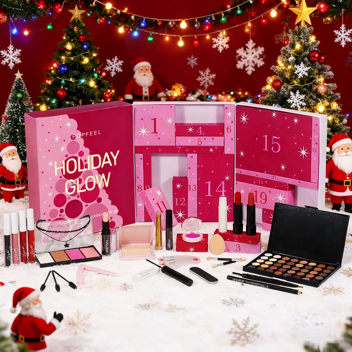 Christmas Countdown Gift Box Makeup Set with Earth-toned Eyeshadow, Lip Gloss, Lipstick, Perfect for Beginners, Birthday Gifts