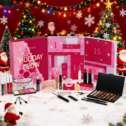 Christmas Countdown Gift Box Makeup Set with Earth-toned Eyeshadow, Lip Gloss, Lipstick, Perfect for Beginners, Birthday Gifts