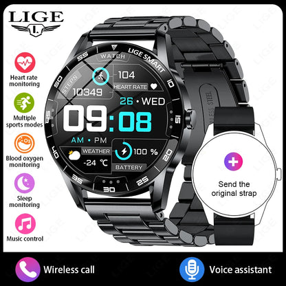 LIGE New 1.38" HD Smart Watch Men Bluetooth Call Men Women Watches Health Monitoring Sports Pedometer IP68 Waterproof Smartwatch