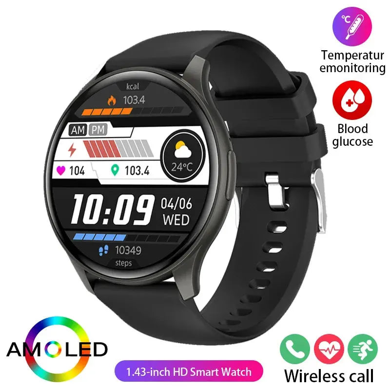 2025New Smartwatch Women 466*466 AMOLED 1.43" HD Screen Blood Pressure Monitor Bluetooth Call IP68 Waterproof Sports Smart Watch