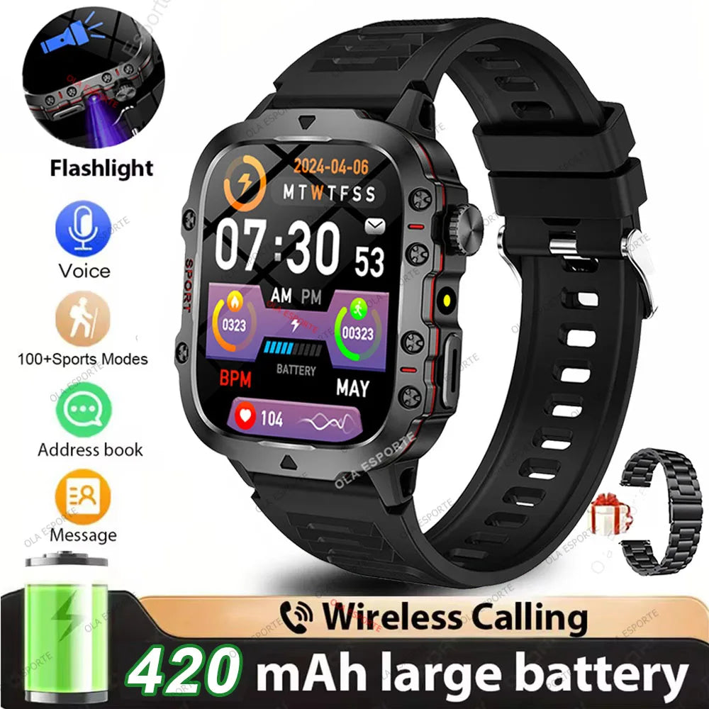 2025 Military Smartwatch GPS Men Flashlight Waterproof Outdoor Sport Tracker HD Bluetooth Calls Smart Watch New For Android IOS