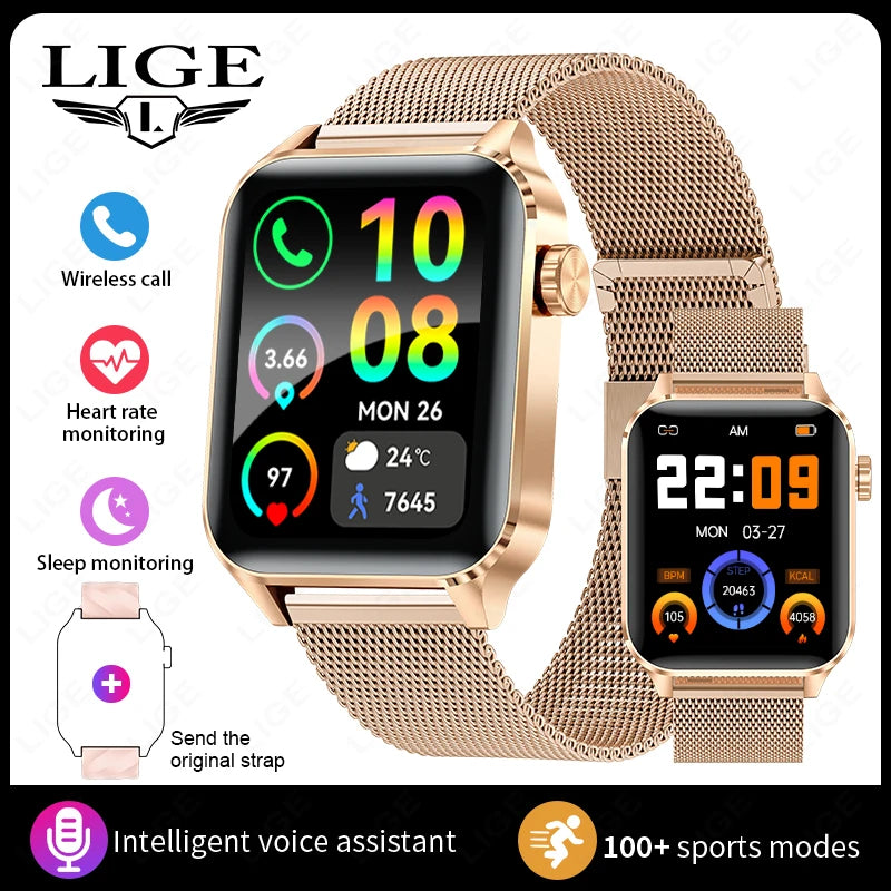 LIGE New Bluetooth Call Smart Watches Women Wrist Watch Sports Fitness Watches IP68 Waterproof Smartwatch For Android iOS iPhone