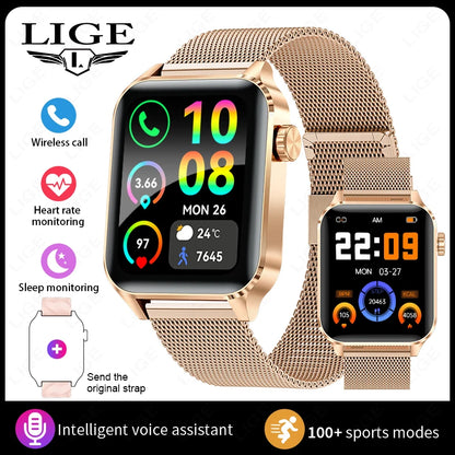 LIGE New Bluetooth Call Smart Watches Women Wrist Watch Sports Fitness Watches IP68 Waterproof Smartwatch For Android iOS iPhone