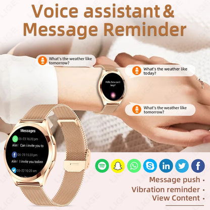 LIGE New 1.27”HD Screen Smart Watch Women IP68 Waterproof Bluetooth Call Women’s Bracelet Sport Health Monitor Ladies Smartwatch