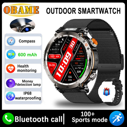 5ATM Waterproof Smart Watch Men 600mAh Outdoor SmartWatch GPS Compass Heart rate LED Flashlight Bluetooth Call Sports Smartwatch