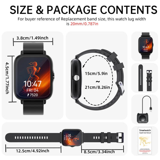 1.83'' Waterproof Smart Watch with Message Answer Call Sleep Monitoring Sports Pedometer Information Alerts For iPhone Android