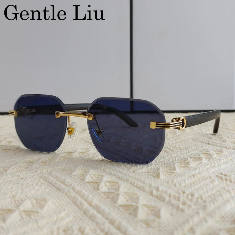 Vintage Square Rimless Sunglasses Men 2025 Luxury Brand Trendy Frameless Punk UV400 Eyewear Anti Blue Light Prescription Glasses