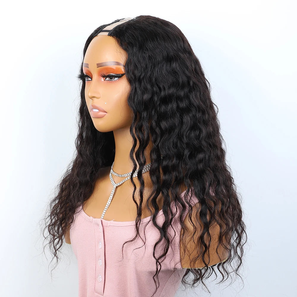 Sleek U Part Human Hair Wigs For Women Curly U Part Human Hair Wigs Deep Wave Brazilan Hair Wigs  100% U Part Wigs