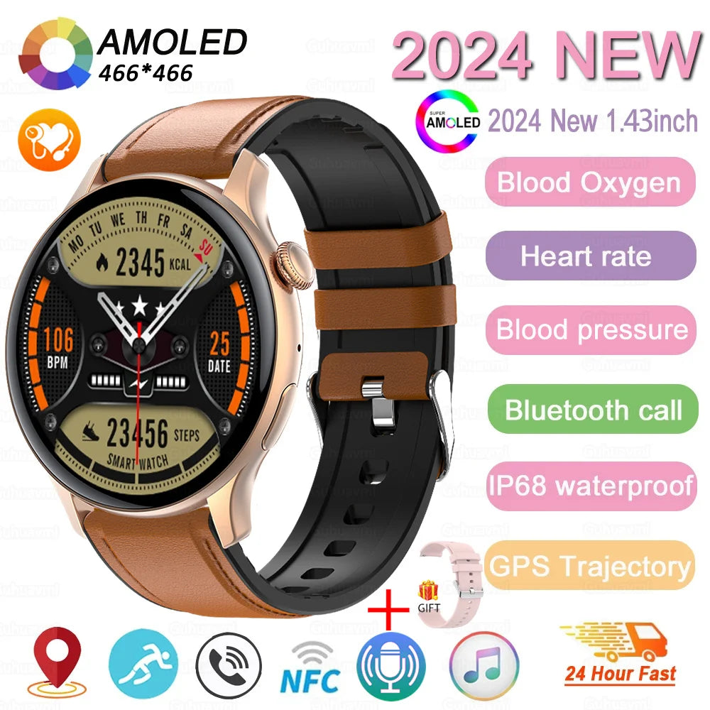 2024 New NFC Smart Watch Women 1.43 Inch AMOLED 466*466 HD Screen Always Display Sport Watch Women Bluetooth Call GPS Smartwatch