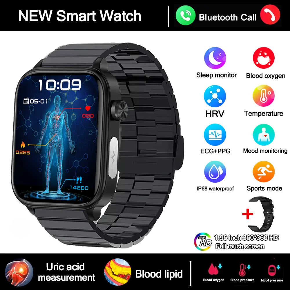 2025 New Smart Watch Diagnosis Blood Lipids Uric Acid Blood Pressure Smartwatch Men ECG+PPG Voice Bluetooth Call Health watch