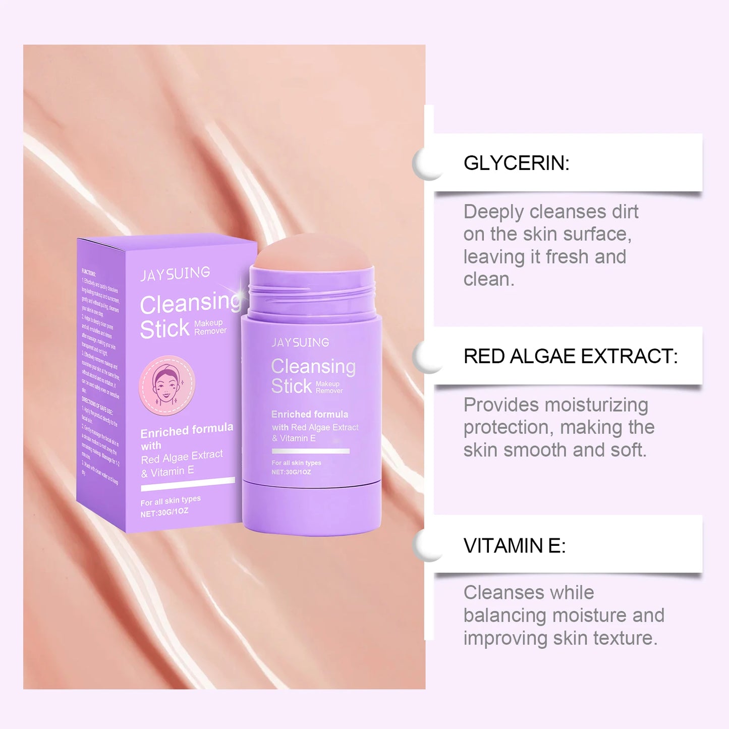 Makeup Remover Stick Cleansing Balm Gentle Lip Eye Makeup Travel Removes Pore Control Nourish Skin Refreshing Facial Cleanser