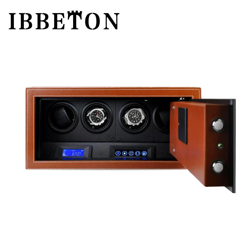 Black Watch Winder Security Safe for Automatic Watches with Digital Lock Faux Leather Finish and Interior Backlight 20slot