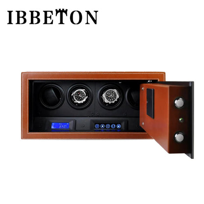 Black Watch Winder Security Safe for Automatic Watches with Digital Lock Faux Leather Finish and Interior Backlight 20slot