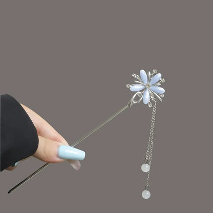 Light Luxury Flower Hairpin For Women Chinese Style Floral Butterfly Tassel Hair Stick Elegant Metal Jewelry Hairpin Hair Clips