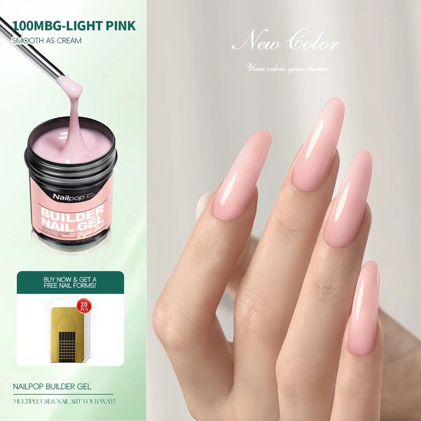 Nailpop 30/100g Hard Gel Milky Smooth UV Nail Gel for Quick Extension Long Lasting Soak Off Nail Builder Gel Nail Art Manicure