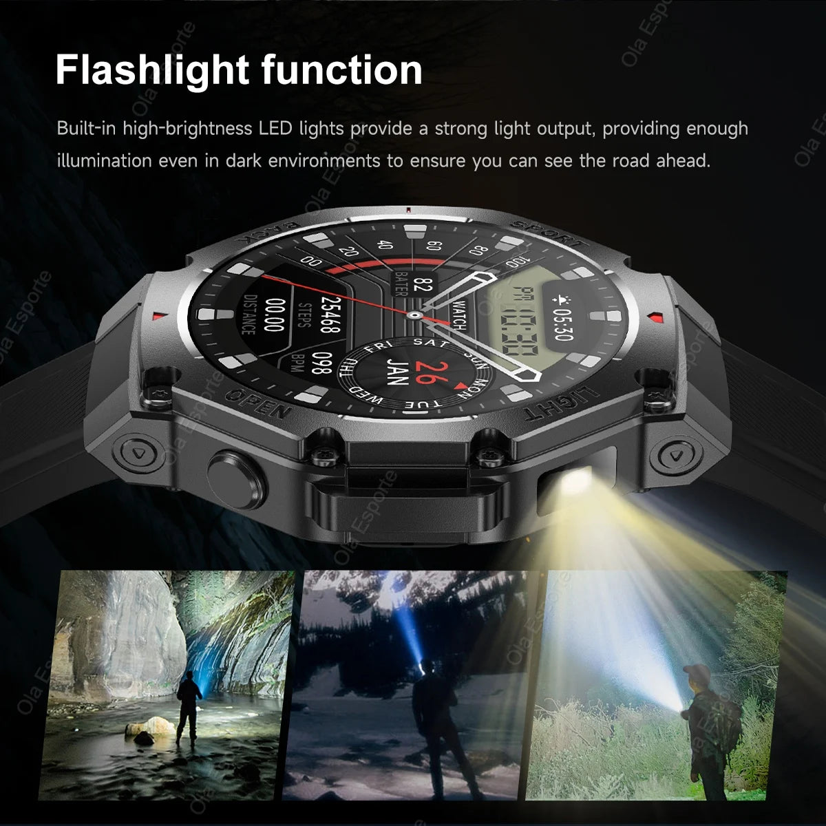 T-Rex 3 GPS Smart Watch 5ATM Waterproof 1.43 inch AMOLED HD Screen BT Call Flashlight Military Sport Smartwatches Men 2025 New