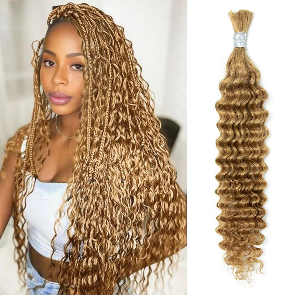 14-22'' Brown Deep Wave Human Hair Bulk For Braiding Highlights Brown No Weft Human Hair Bundles Women Boho Braids Braiding Hair