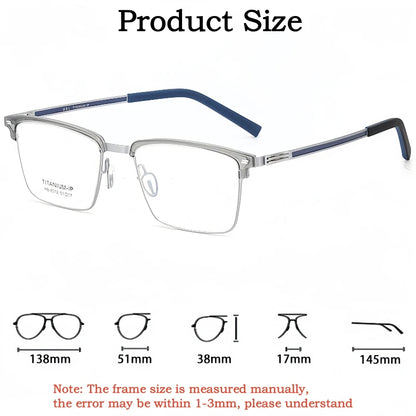 TFTB Luxury Pure Titanium Men's Glasses Square Screwless Design Stylish Ultra-light Optical Prescription Eyeglasses Frame 8012