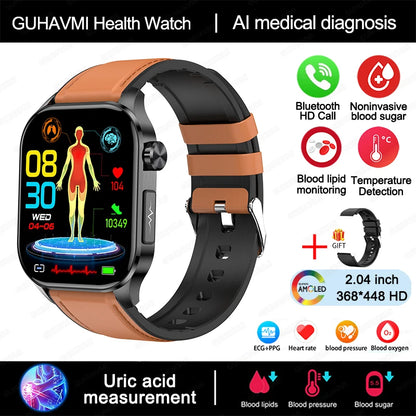 New Blood Glucose Health Smartwatch Men ECG+PPG Blood Pressure Lipids Uric Acid Sport Bluetooth Call IP67 Waterproof Smart Watch