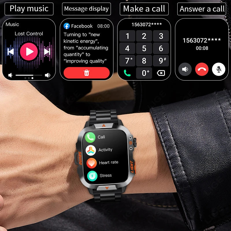 LIGE New Military Smart Watch Men Waterproof Outdoor Sports Tracker LED Flashlight Bluetooth Call Men Smartwatch For Android iOS