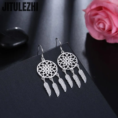 925 Sterling Silver Earrings For Woman Classic Designer Party Engagement Wedding Jewelry Dream Catcher Feathers Fine Jewelry