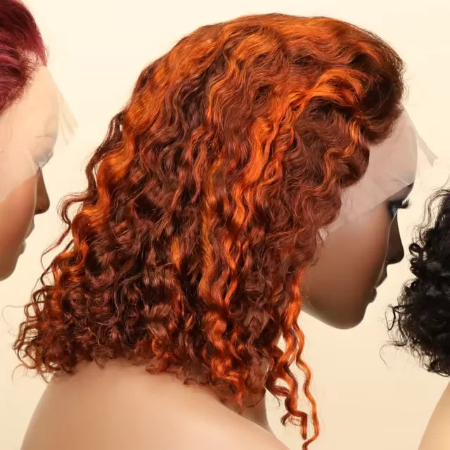 13X4 Bob Hot Selling colors 200% Water Wave Black Lace Frontal Human Hair Wig 99J Burgundy 4/350 4/27 Transparent Bob Front Wig