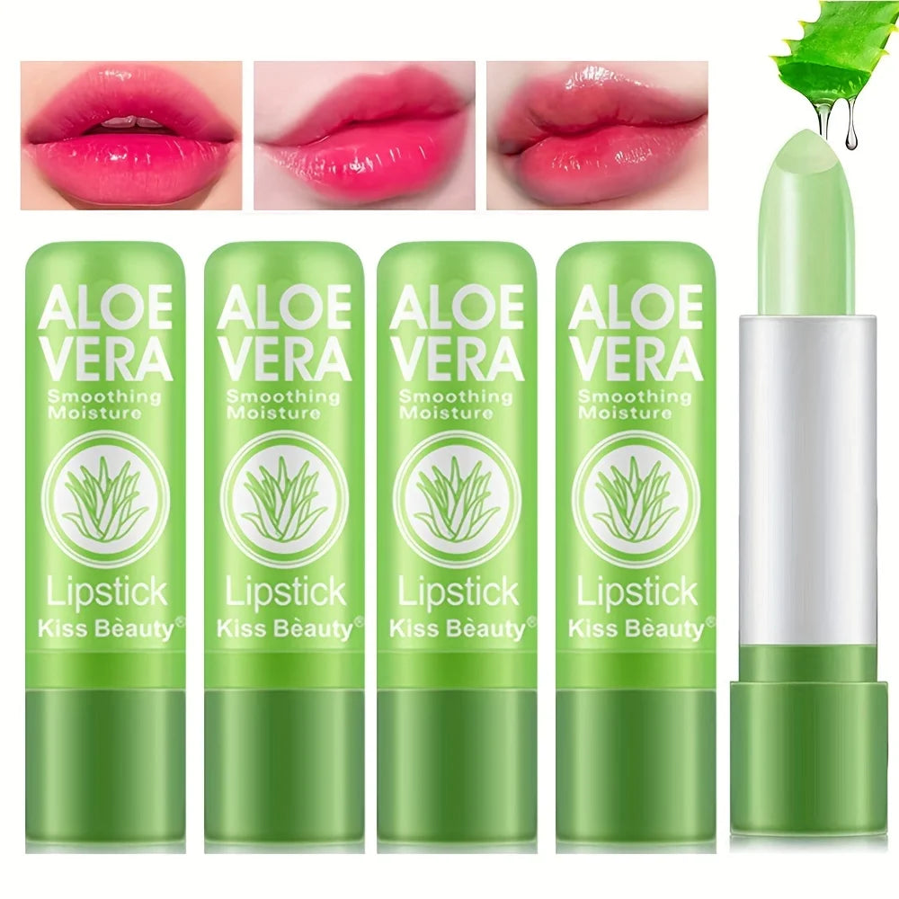 Aloe Vera Color Changing Lipstick Long Lasting Lip Make-up for Women Moisturizing Waterproof Lip Care Plumper Tinted Lip Gloss