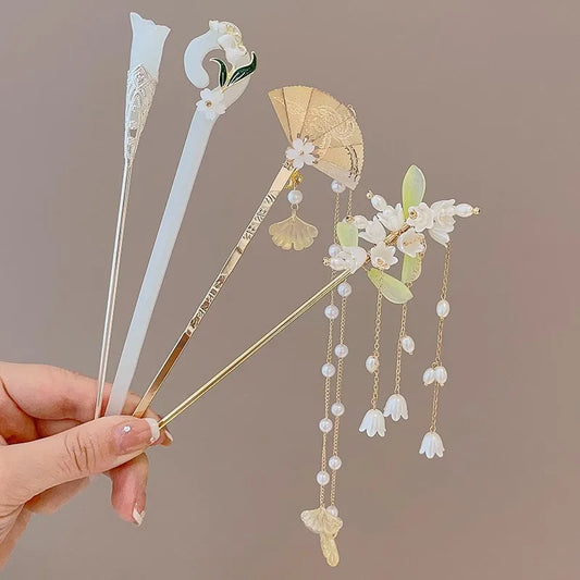 Light Luxury Flower Hairpin For Women Chinese Style Floral Butterfly Tassel Hair Stick Elegant Metal Jewelry Hairpin Hair Clips