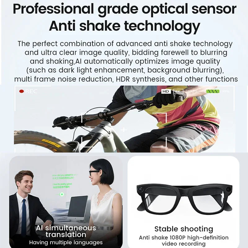 Al Smart Glasses 800W HD Camera Anti Shake 1080P HD Video Recording Translation Touch Al Voice Wireless Call Smart Glasses