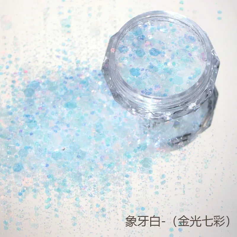 10g Laser Nail Glitter Flakes Mix-Hexagon Holographic Sparkly Powder Nail Art Decoration Loose Reflective Mermaid Chunky Sequins