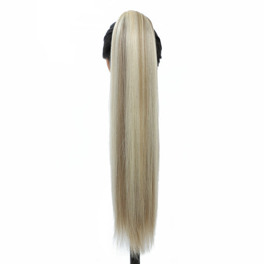 Straight Black Ponytail Blond 27/613 Hair Extensions With Clip Brown 28Inches Ombre Piano Color Heat Resistant Synthetic Hair